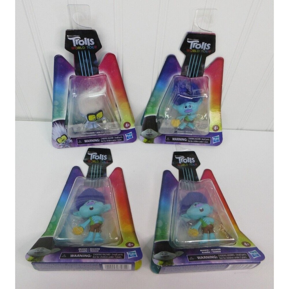 Lot of 4 Trolls World Tour Mini Figures Tiny Diamond & Branch 3" Figurines New